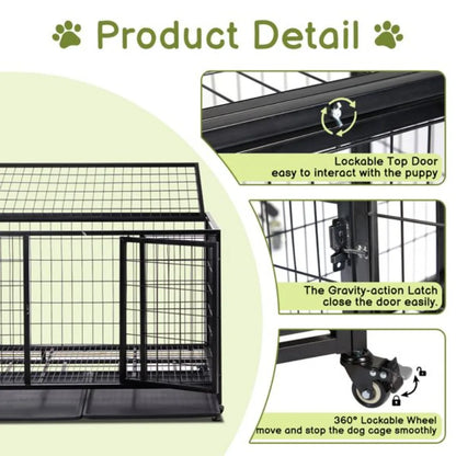 42" Heavy Duty Dog Crate, Metal for Medium To Large Dogs with Double Doors