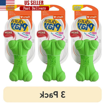 DuraPlay Medium Dog Toy 3 Pack Bacon Scented Latex Fetch Chew Flexible Durable Squeaky Indoor Outdoor Play