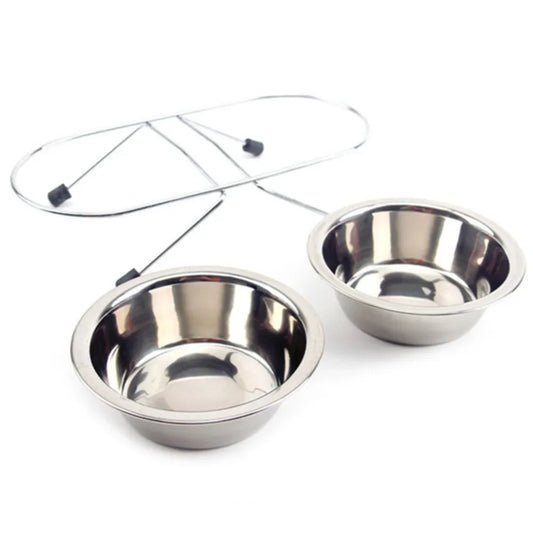 Stainless Steel Dogs/Cat Double Bowls. Durable Iron Stand Food Water Dishes Anti Slip Puppy Feeder Pet Supplies