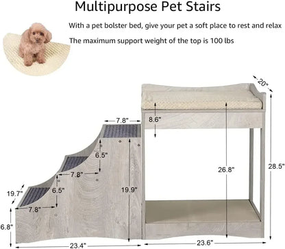 A Pet Bunk Bed with Removable Step for Dogs and Cats, Multi Level, Platform with Cushion