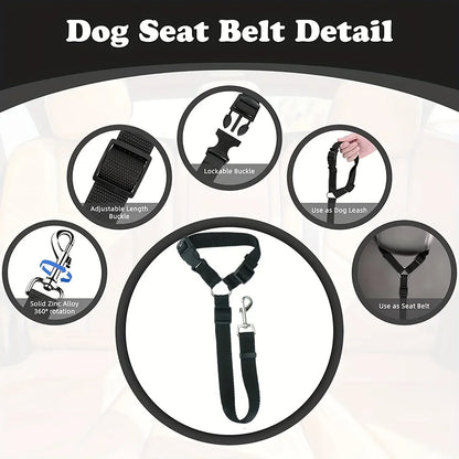 Nylon Two-in-one Dog Seat Belt. Adjustable, Backseat, Solid Color