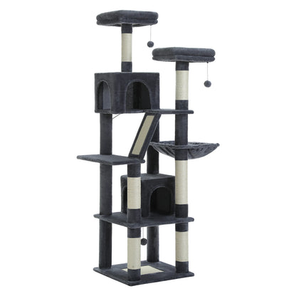 This Large Cat Tree is the ultimate multi-level playground for indoor cats. Featuring plush condos, sturdy scratching posts, cozy perches, and spacious caves, it provides endless entertainment, comfort, and climbing fun for y