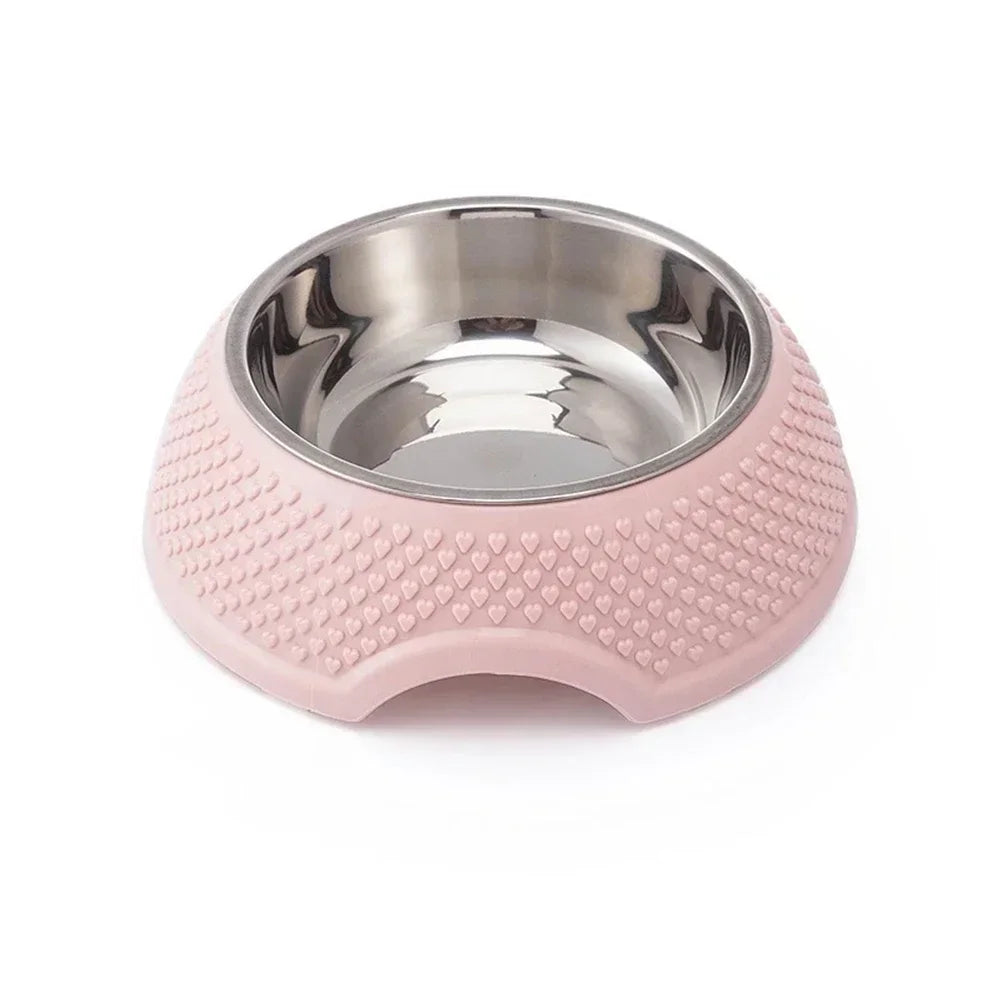 Feeding Bowl.  Drinking Dish, Stainless Steel Sealed Bowl Pink Green Blue With Heart-Shaped Pattern