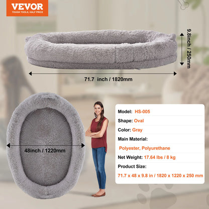 Human Dog Bed for Adult Human Size Dog with Washable Faux Rabbit Fur Cover Egg Orthopedic Foam Grey