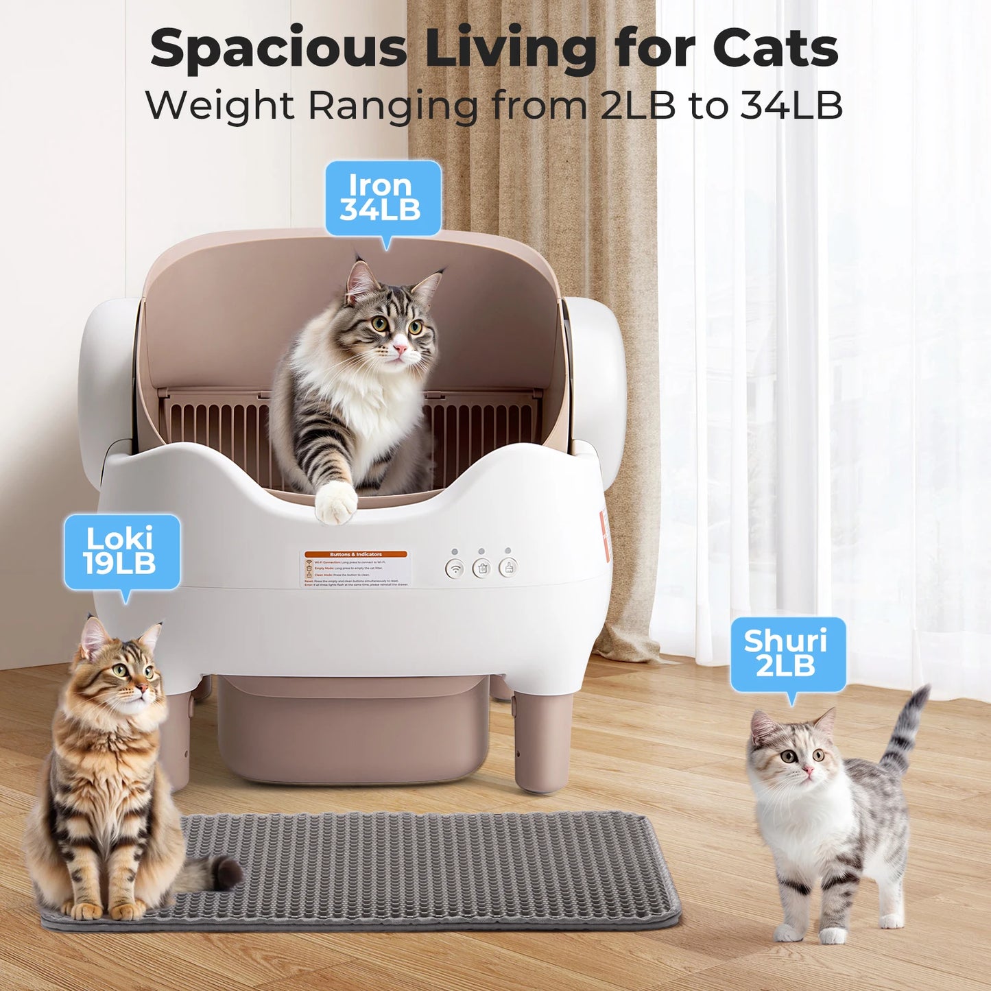 The Self-Cleaning Litter Box is an automatic, app-controlled solution designed for multiple cats. With an open-top design, large waste bin, and odor-free operation, it keeps your home clean and your cats comfortable with mini