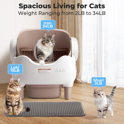 The Self-Cleaning Litter Box is an automatic, app-controlled solution designed for multiple cats. With an open-top design, large waste bin, and odor-free operation, it keeps your home clean and your cats comfortable with mini
