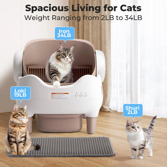 The Self-Cleaning Litter Box is an automatic, app-controlled solution designed for multiple cats. With an open-top design, large waste bin, and odor-free operation, it keeps your home clean and your cats comfortable with mini