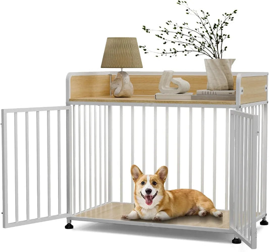 Wooden-Metal Dog Cage, End Table Dog Crate Furniture, Medium Dog Kennel Indoor 42" L X 24" W X 36" H