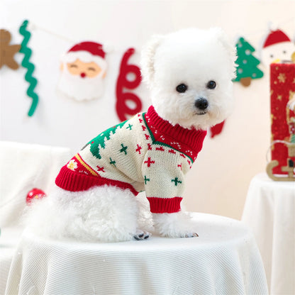Christmas Reindeer Dog Sweater. Winter Holiday Clothes for Small Dogs Festive Xmas Tree Design Cozy Knit