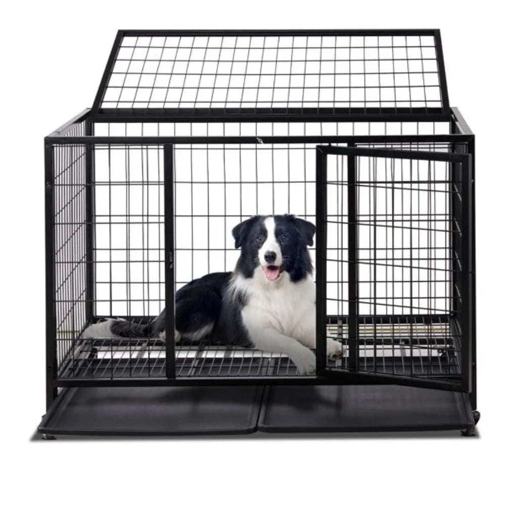 42" Heavy Duty Dog Crate, Metal for Medium To Large Dogs with Double Doors