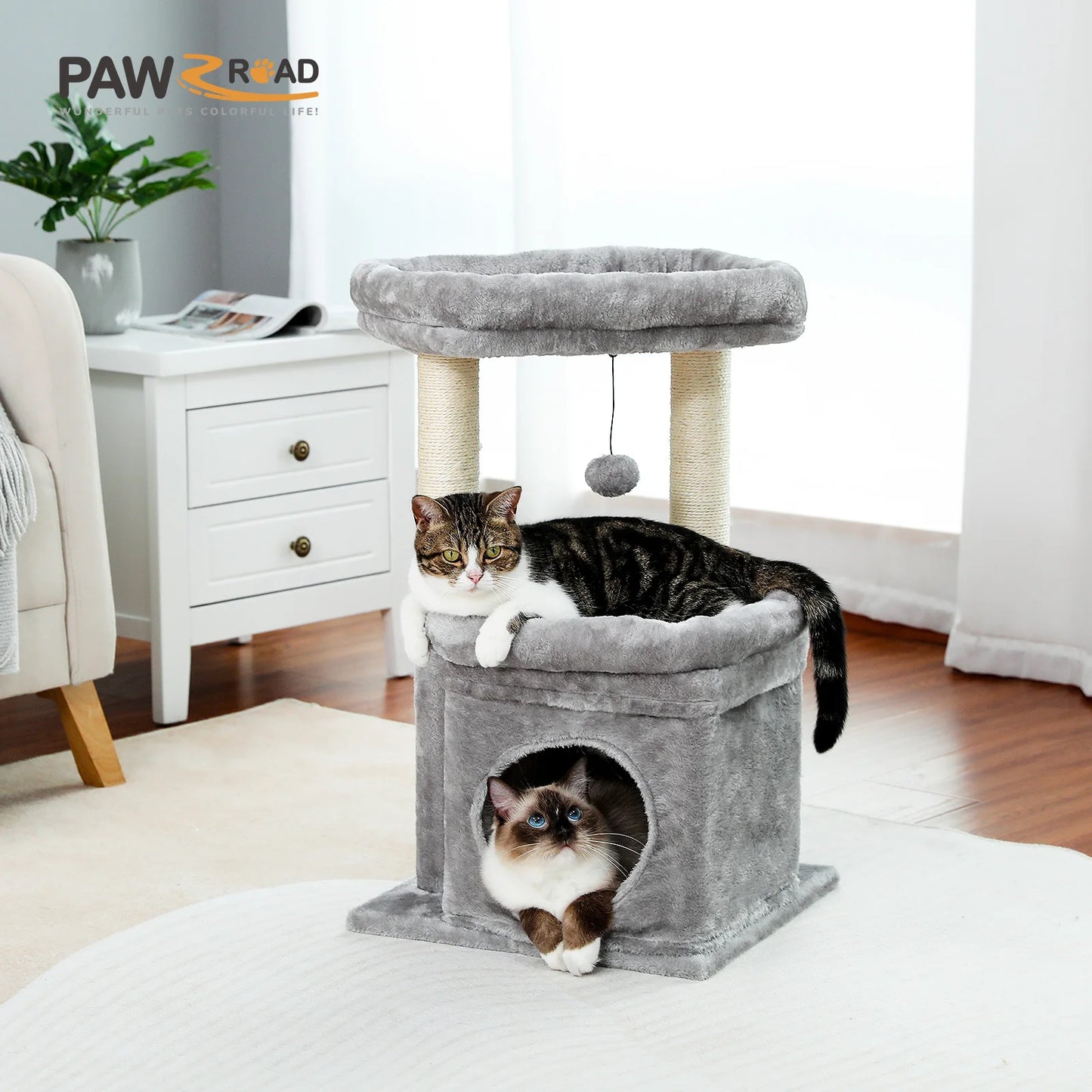 This Cat Tree Tower is designed for 1–2 indoor cats to play, rest, and climb in comfort. Featuring a cozy condo, wide top perch, natural sisal posts, soft plush fabric, and a playful pom-pom, it’s the perfect all-in-one s