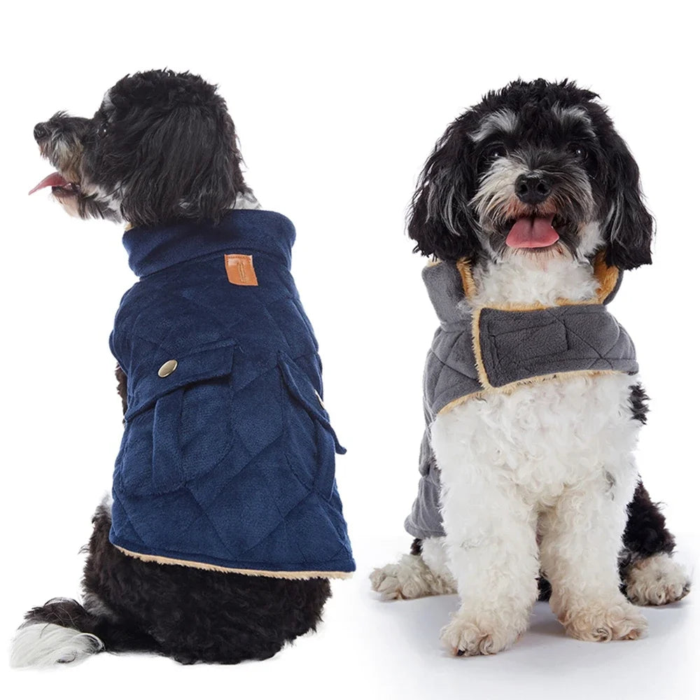 Winter Warm Plush Jackets for Dogs. Thickness Double Pockets Fashion.
