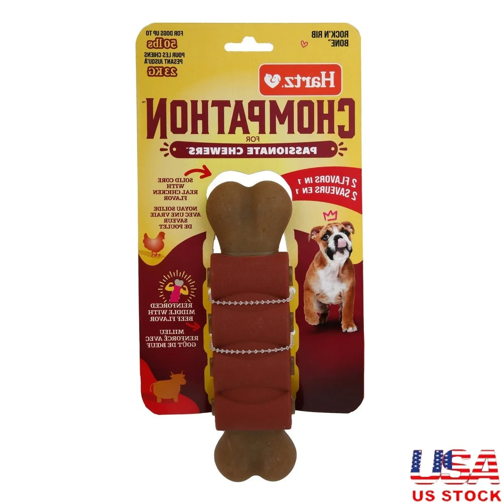 Durable Dual-Textured Dog Chew Toy Rib Shape Promotes Dental Health Chicken Beef Flavor Easy Grip Washable Medium Dogs