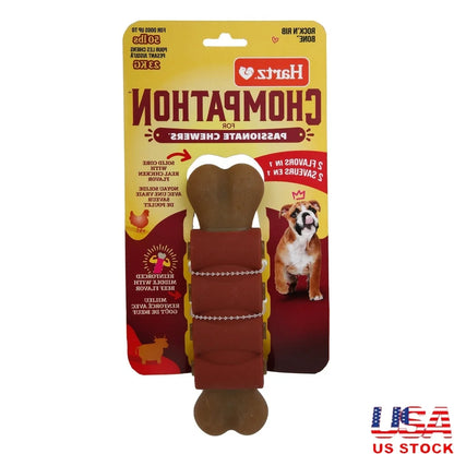 Durable Dual-Textured Dog Chew Toy Rib Shape Promotes Dental Health Chicken Beef Flavor Easy Grip Washable Medium Dogs