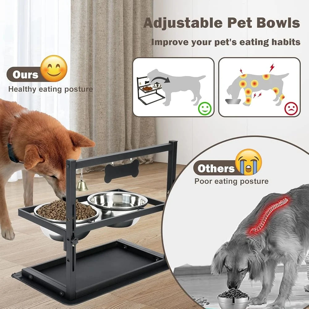 Elevated Slow Feeder Dog Bowls Adjustable Height Reduces Joint Stress with Spill-Proof Mat Large Dogs