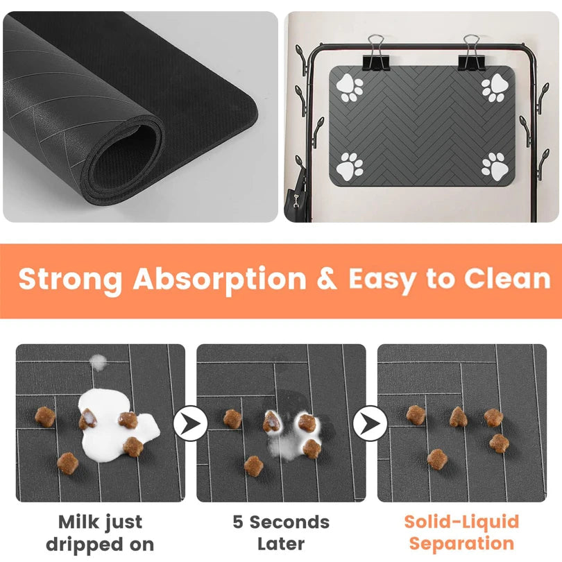 Feeding Placemat for Food and Water Bowl, with Waterproof Rubber Backing, Quick Dry Water Mat for Dog Cat