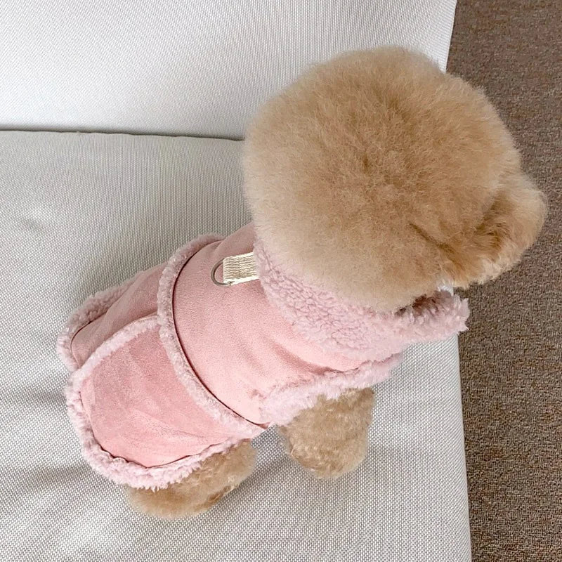 Classic Solid Color Dog Vest Autumn Winter Wool Warm Small Medium-sized Jacket Vest With Traction Buckle