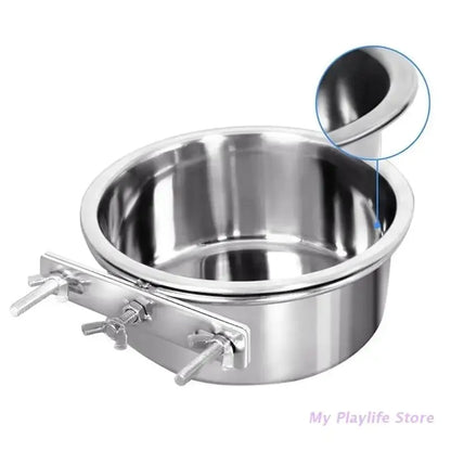 Pet Bowl Can Hang Stationary. Dog Cage Bowls. Stainless Steel Hanging Bowls Durable