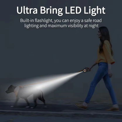 5M Automatic Retractable Dog Leash with LED Flashlight Durable Nylon Lead