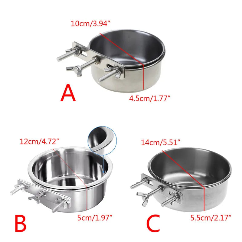 Pet Bowl Can Hang Stationary. Dog Cage Bowls. Stainless Steel Hanging Bowls Durable