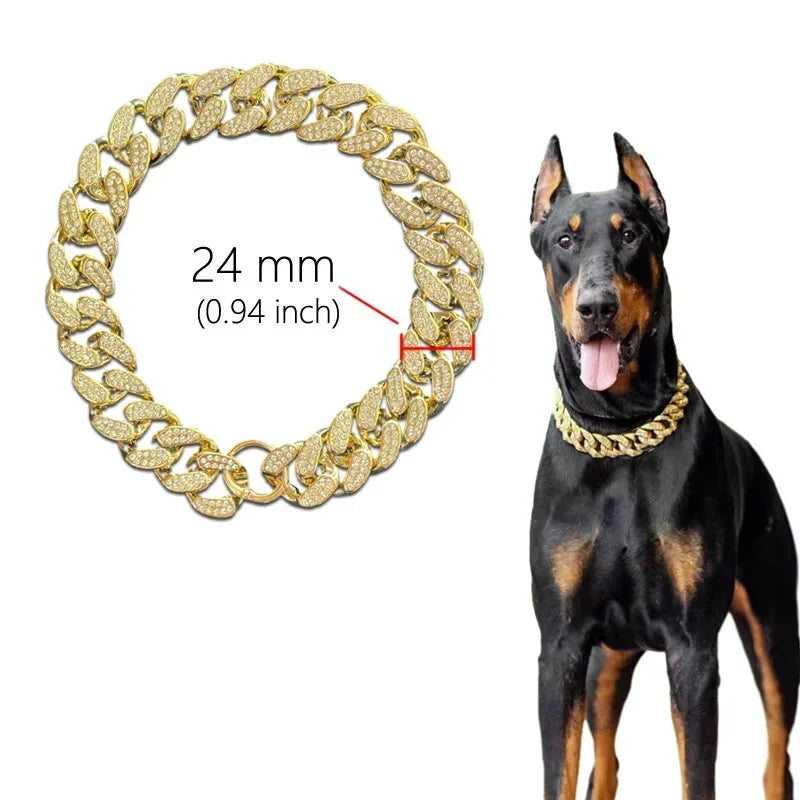 Plastic Dog Collar Chain Diamond Inlay Sparkle Bulldog Necklace