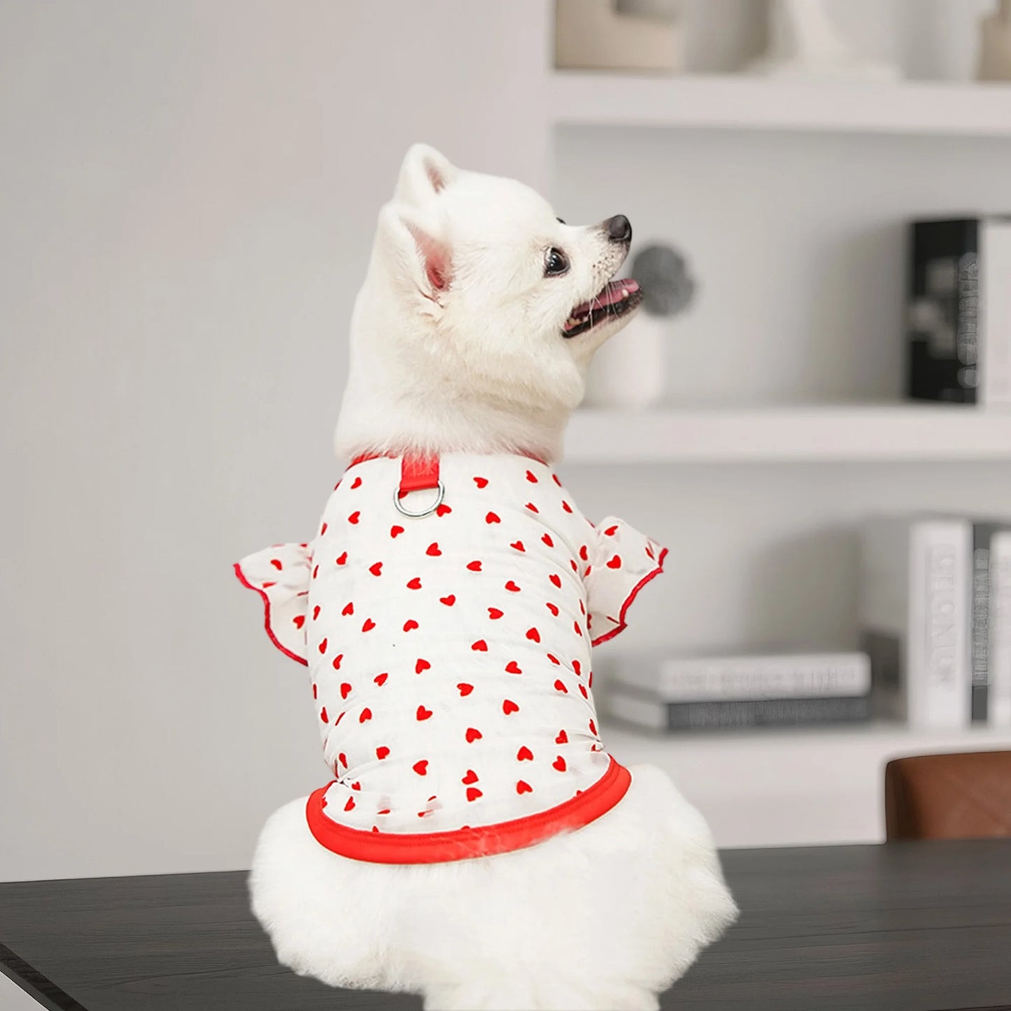 Adorable Puppy Tank Top with Polka Dot Pattern and Ruffle Sleeves