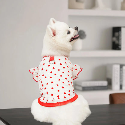 Adorable Puppy Tank Top with Polka Dot Pattern and Ruffle Sleeves