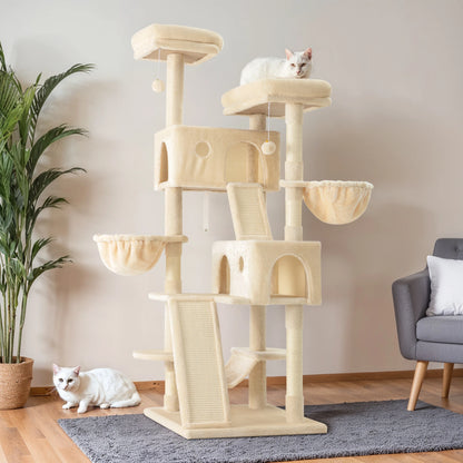 Give your cats the ultimate playground with the 65-inch Multi-Level Cat Tree Tower, featuring cozy plush perches, fun baskets, and durable sisal scratching posts for endless climbing, lounging, and playtime!