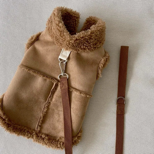 Classic Solid Color Dog Vest Autumn Winter Wool Warm Small Medium-sized Jacket Vest With Traction Buckle