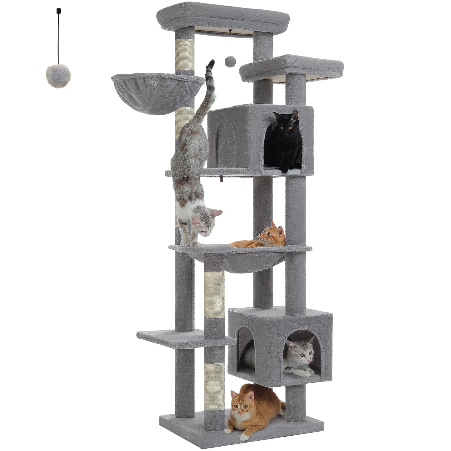 This Large Cat Tree is the ultimate multi-level playground for indoor cats. Featuring plush condos, sturdy scratching posts, cozy perches, and spacious caves, it provides endless entertainment, comfort, and climbing fun for y