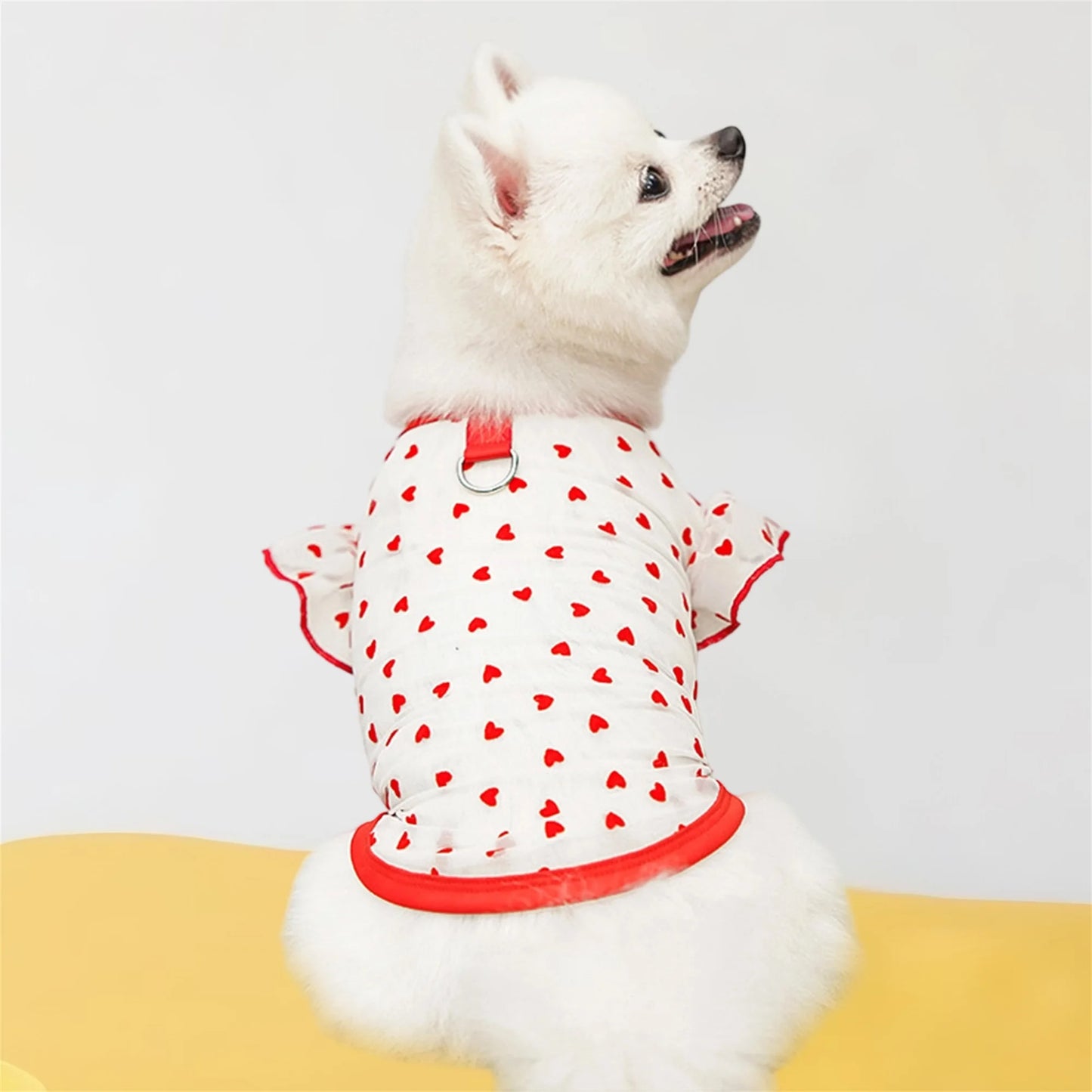 Adorable Puppy Tank Top with Polka Dot Pattern and Ruffle Sleeves