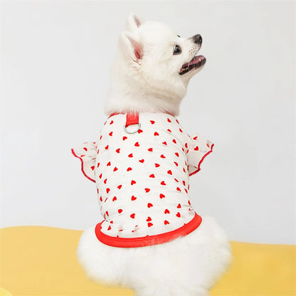 Adorable Puppy Tank Top with Polka Dot Pattern and Ruffle Sleeves