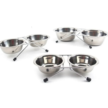 Stainless Steel Dogs/Cat Double Bowls. Durable Iron Stand Food Water Dishes Anti Slip Puppy Feeder Pet Supplies