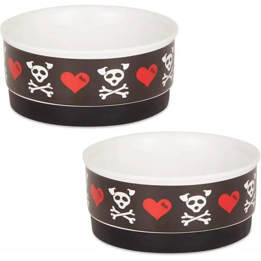 Ceramic Food & Water Bowls Non-Slip Secure, Less Feeding, Microwave & Dishwasher Safe, Small Set, 4.25x2,
