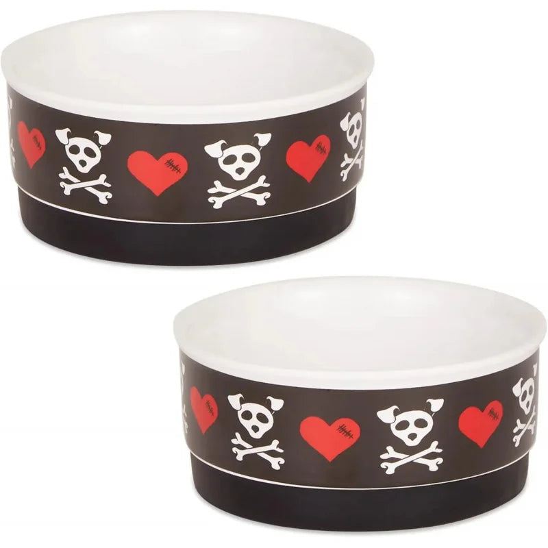 Ceramic Food & Water Bowls Non-Slip Secure, Less Feeding, Microwave & Dishwasher Safe, Small Set, 4.25x2,