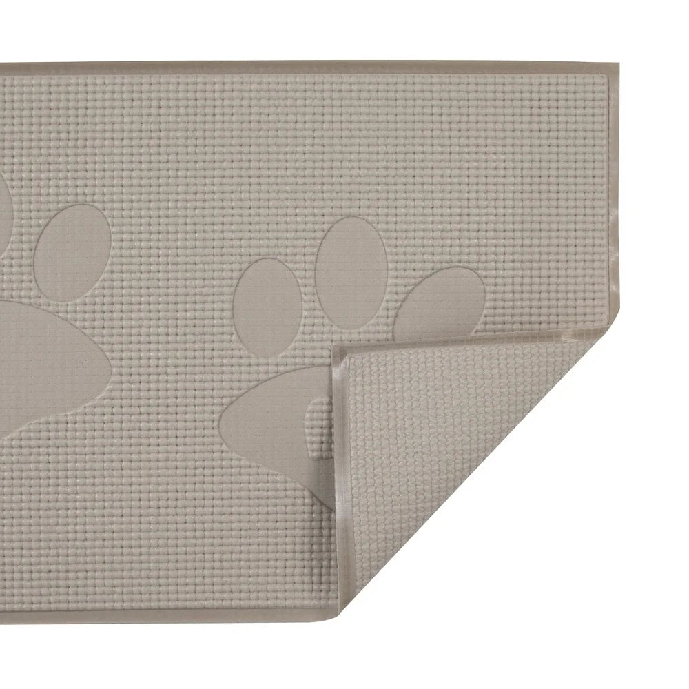 Foam Dog Bowl Mat with Paw Print Design Non-Skid Back Easy Clean Cushiony Rectangle Shape Floor Protector