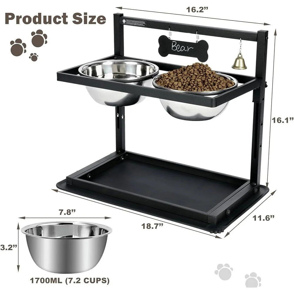 Elevated Slow Feeder Dog Bowls Adjustable Height Reduces Joint Stress with Spill-Proof Mat Large Dogs