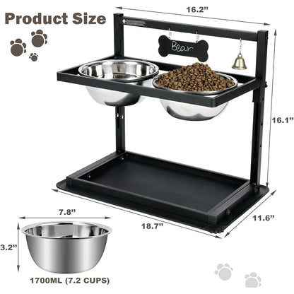 Elevated Slow Feeder Dog Bowls Adjustable Height Reduces Joint Stress with Spill-Proof Mat Large Dogs
