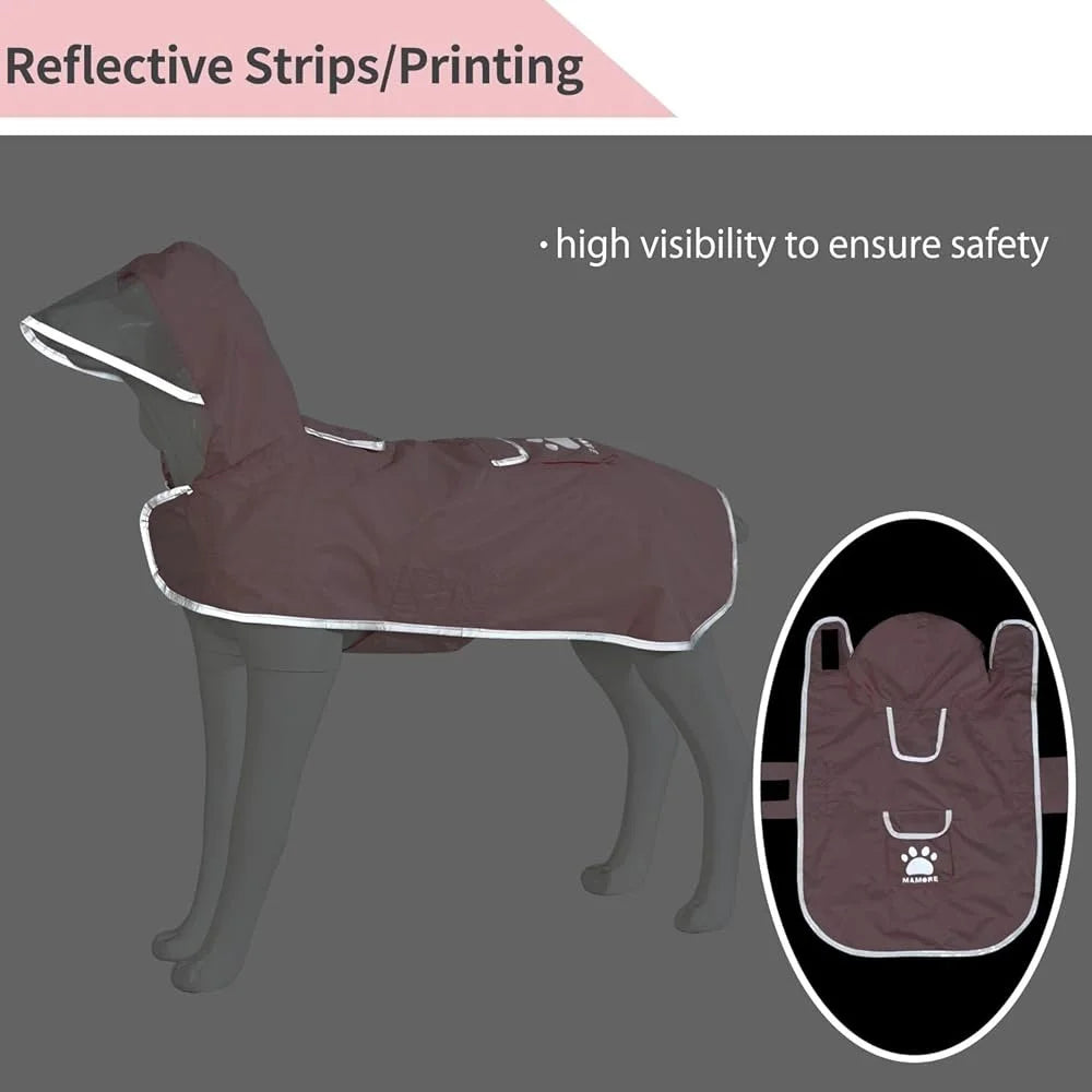 Waterproof Reversible Dog Raincoat Slicker with Reflective Trim Hood Leash Hole Outdoor Use