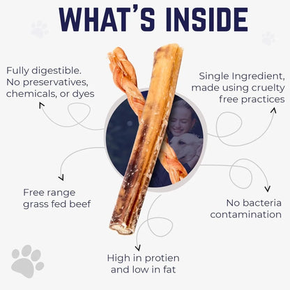 Jumbo Bully Sticks – 12 Inch, 6 Pack Dog Chews, 100% Natural, Single Ingredient, Free-Range Grass-Fed Beef – Long Lasting