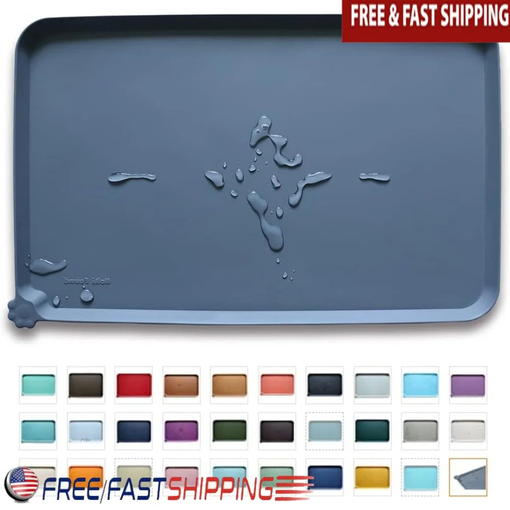 Waterproof Pet Feeding Mats Non-Slip High Lip Silicone Food Water Spill Proof Durable Easy Clean Travel Mat