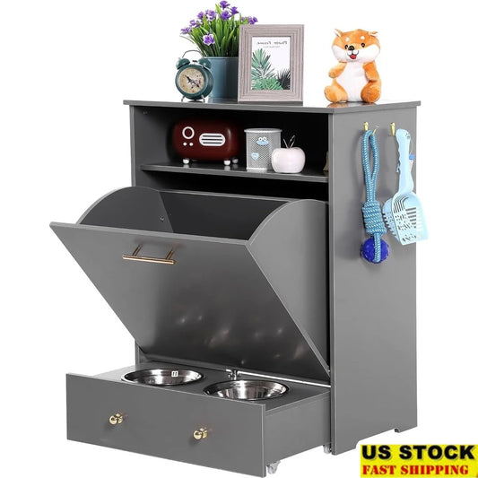 Storage Cabinet with Removable Bowls Feeder Station