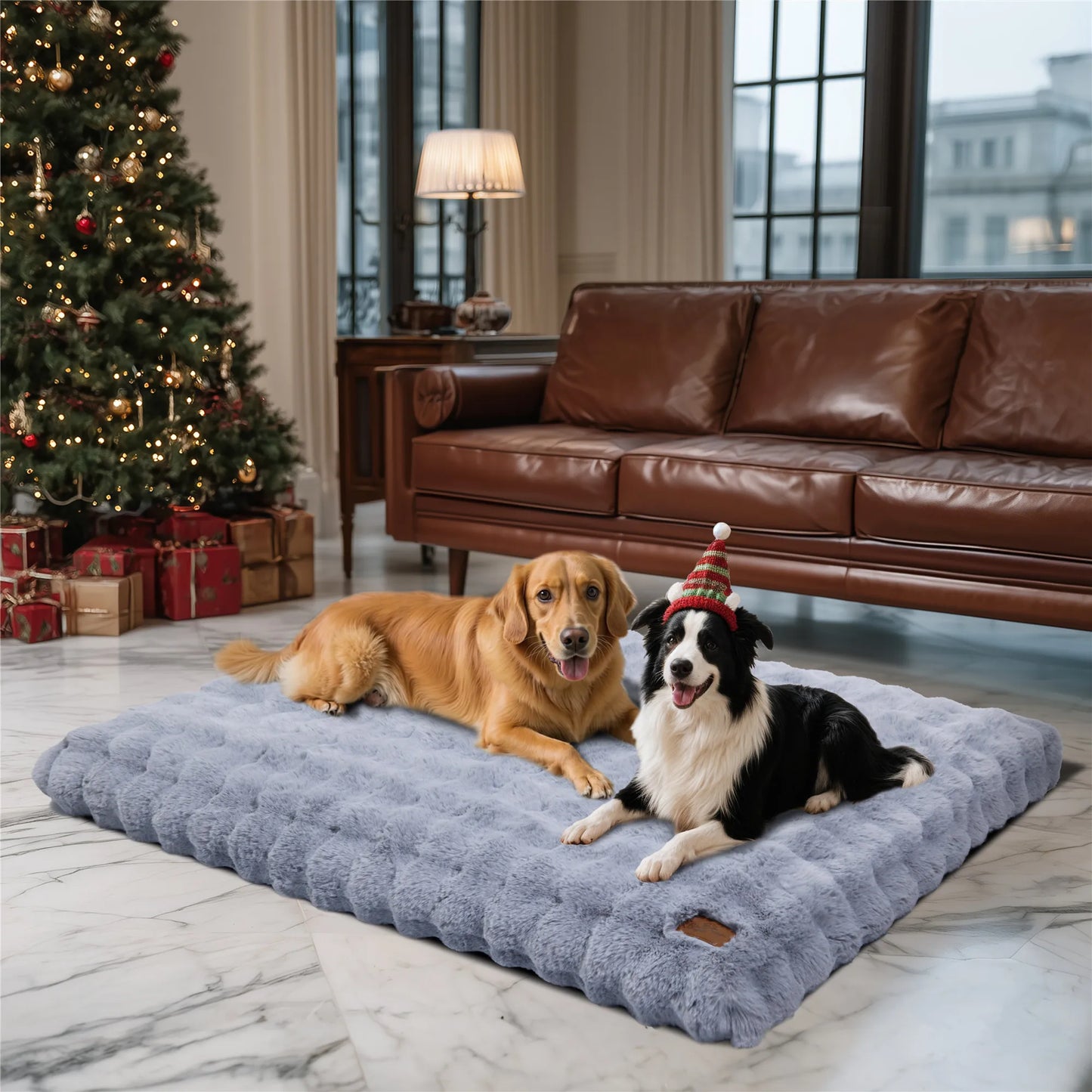 Fluffy Dog Crate Bed for Extra Large Dogs, Calming Anti Anxiety Dog Bed, Washable Soft Warm Crate