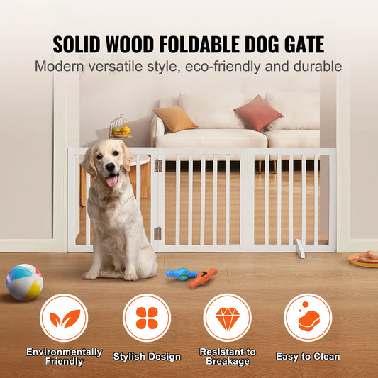 Free Standing Dog Gate  3 Panels Foldable for Narrow Passageways Expandable Dog Barrier