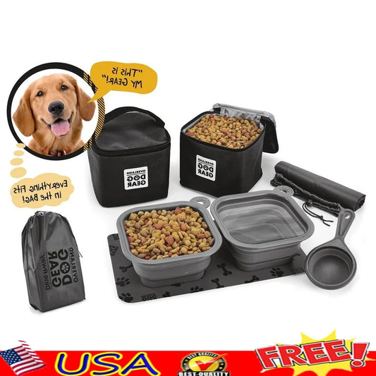 Pet Travel Food Set Collapsible Dog Bowls Carrier