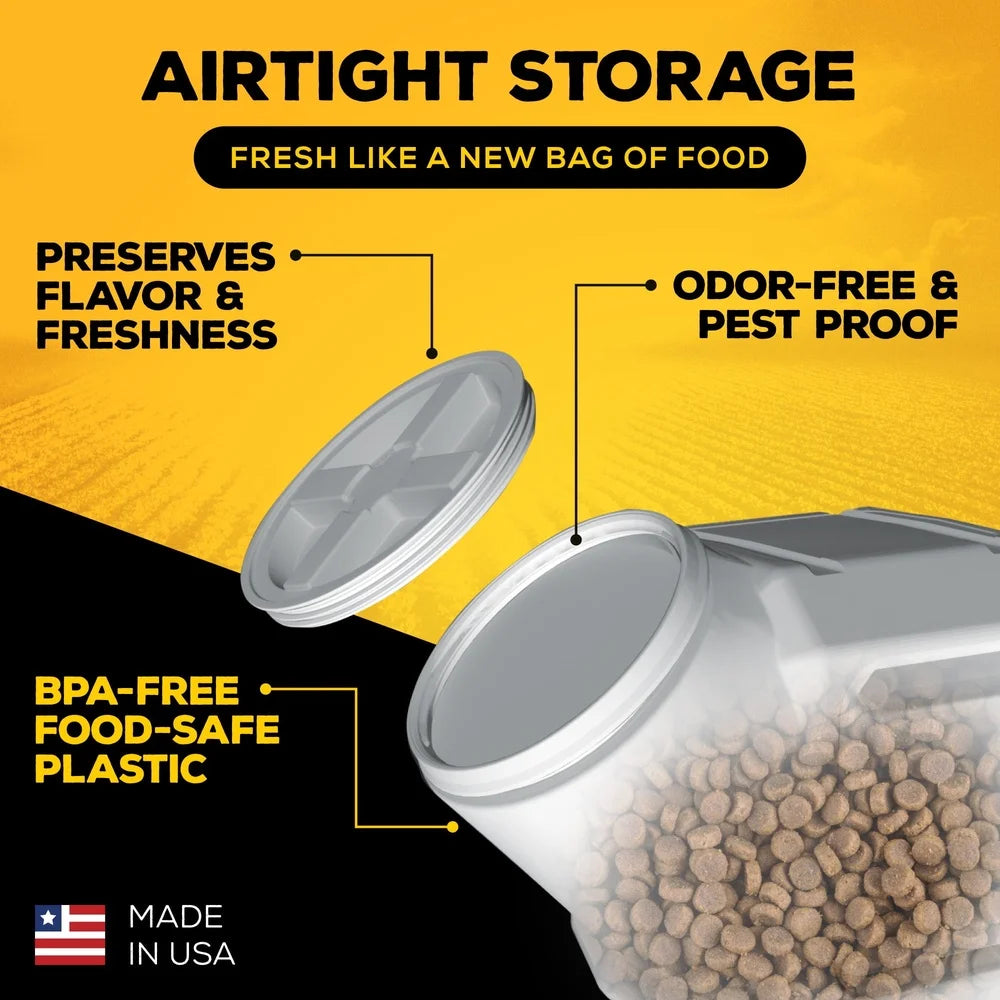 Airtight Pet Food Storage Container, 50lb Capacity, Heavy Duty, HDPE, Lockable Waterproof Sealed Pests Protection