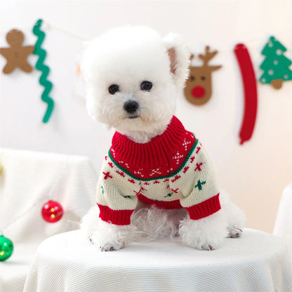 Christmas Reindeer Dog Sweater. Winter Holiday Clothes for Small Dogs Festive Xmas Tree Design Cozy Knit