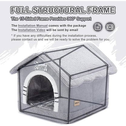 Indoor Dog House with Frame, Insulated Cozy, Suitable for 25-60 lb, Large Plus (30"×26"×25"), Gray