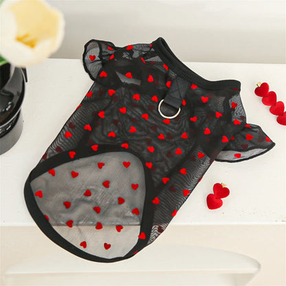 Adorable Puppy Tank Top with Polka Dot Pattern and Ruffle Sleeves