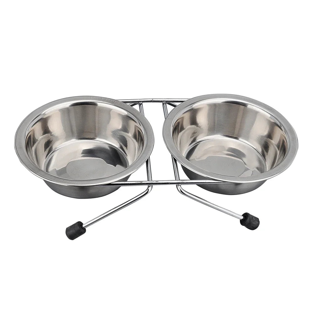 Stainless Steel Dogs/Cat Double Bowls. Durable Iron Stand Food Water Dishes Anti Slip Puppy Feeder Pet Supplies